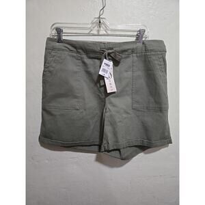 Como Vintage Women’s M Double Pocket Tie Front Cotton Shorts Cuffed Green